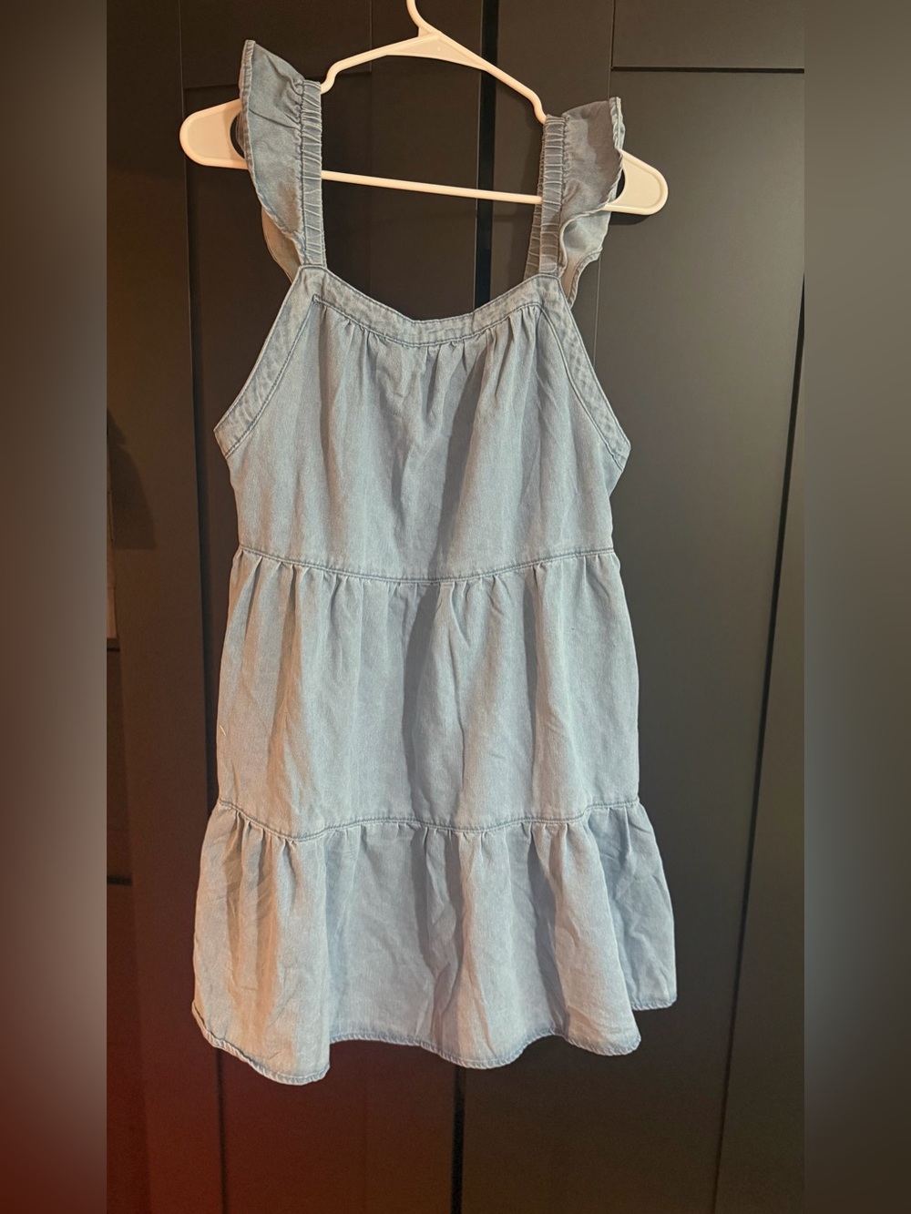 Light Blue Ruffle Strap Girls' Chambray Dress
